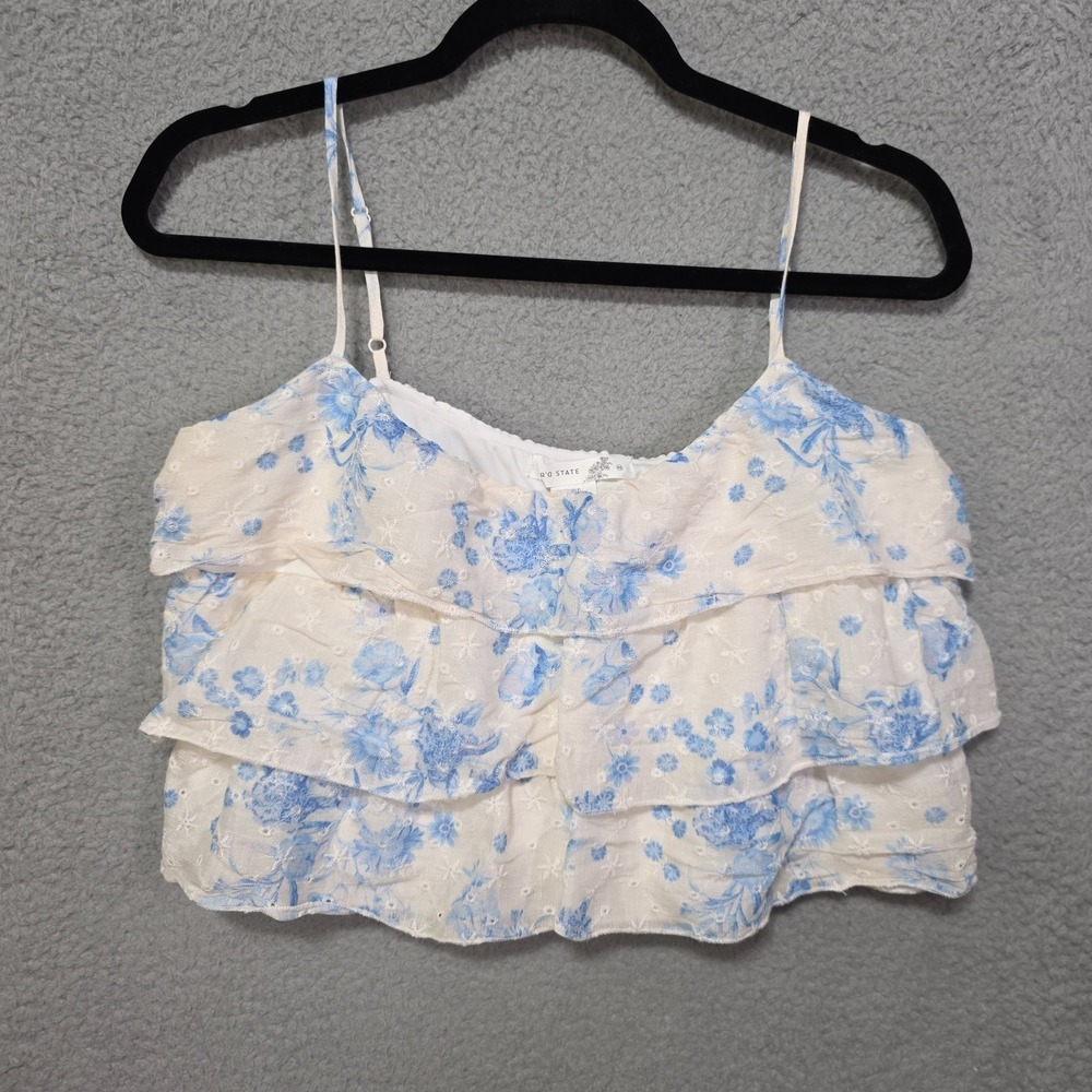 Altard State Blue White Floral Tiered Tank Top Strappy Summer Medium